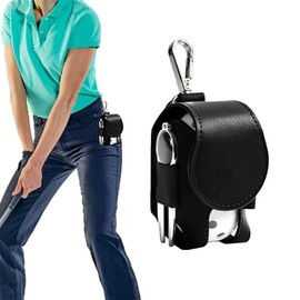 Lopsity Golf Ball Waist Bag Leather Ball and Tee Holder Golf Ball Bag Pouch with Hook Storage Pocket Pouch Small Portable Waist Golf Tee Bag (Black)