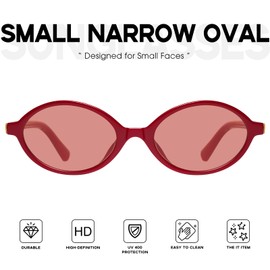 mosanana Trendy Oval Sunglasses for Women 2025 Small 90s Retro Vintage Cute Fashion Cool Thin Skinny Narrow Tiny Red Frame Lens MS52477