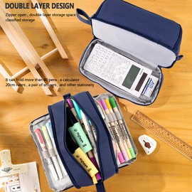 MAMUNU Pencil Case with Large Capacity Pencil Case 3 Compartments for Boys Girls Portable Pencil Case School for Students Adults Women School & Office Makeup, Green, Simple