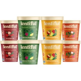 Lentiful Instant Lentil Cups 4 Flavor Variety Pack - 8 Count | Mexican Green Chile, French Mirepoix, Homestyle Chili, Thai Coconut Curry | 12g Protein, 6-7g Fiber, Vegan, Gluten-Free | Ready in Minutes