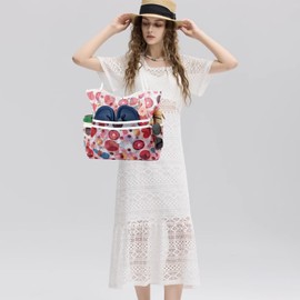 KURGOOL Oversized Beach Bag with Internal Waterproof pocket for Women,Small Mesh Sandproof,Bottom Water-resistant,Foldable Reusable Beach Essentials Organizer