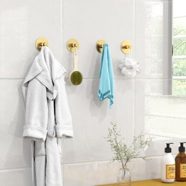 STWWO Adhesive Hooks for Walls No Damage 4 PCS, Heavy Duty Aluminum Strong Adhesive Towel Hooks for Bathrooms for Inside Shower for Hanging Loofah, Clothes, Robes