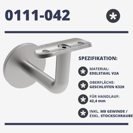 Sellon24® Stainless Steel Handrail Holder Wall Bracket for Stair Railing Stainless Steel Tube Round Tube 42.4 x 2.0 mm Wall Mounting Handrail Support Holder Handle M8 Wooden Handrail