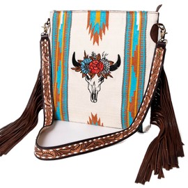 American Darling Large Crossbody Saddle Blanket Fabric Genuine Leather Western Women Bag Handbag Purse Travel Bags College