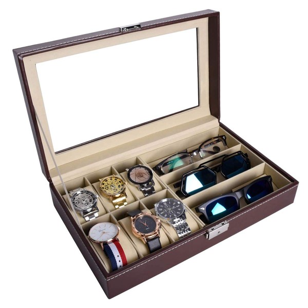 AUTOARK Leather 6 Watch Box Jewelry Case and 3 Piece