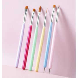 6Pcs Nail Brush Kit, Nail Brushes for Builder Gel & Tiny Detailing, Professional Nails Art Painting Tools for Gel Polish, Manicure Salon & DIY, Multicolor Nails Design Brush Set