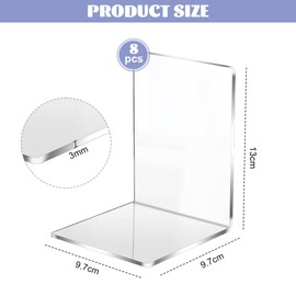 REFORUNG Pack of 8 Clear Acrylic Book Stands, Bookend Set, Transparent Book Holder, Brochure Stand, Book Stopper, Clear Book Stand, Book Holder, Shelf, Non-Slip Clear Desk Organiser