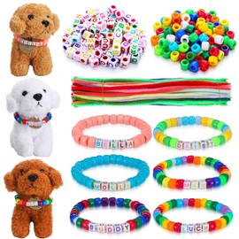 Huhumy 1040 Pcs Adopt a Puppy Pet Party Favors Puppy Adoption Party Supplies Make Your Own Dog Collar Necklace Kit with Beads for Pet Birthday DIY Craft(Without Dog) (Candy Color)