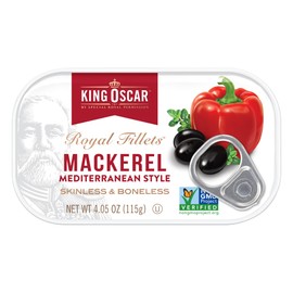 King Oscar Mackerel in Olive Oil, Mediterranean Style, 4.05 Ounce Can (Pack of 12, Packaging May Vary), Skinless & Boneless, Wild Caught Canned Mackerel