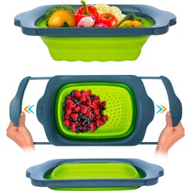 Collapsible Over The Sink Colander with Handles for your Vegetables, Pasta, Leaves and More - Folding Kitchen Strainer 6-Quart Capacity by Comfify - Green