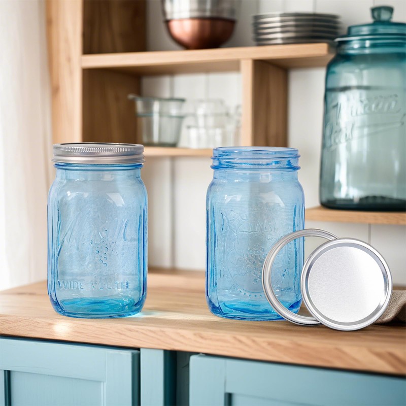 WELLIFE Wide Mouth Mason Jars,6 Pack Blue Mason Jars 32