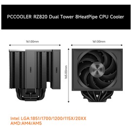 PCCOOLER CPU Cooler Air Freezer, 290W Dual Tower CPU Air Cooler, 8 HeatPipes CPU Cooling Fan System & 3 Modes PWM Silent Fans, Compatible with Intel LGA 1851/1700/1200/115X/20XX,AM4/AM5 (CPS RZ820 BK)