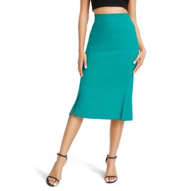 Urban CoCo Women's Stretch Office Fishtail Pencil Skirt High Waist Bodycon Midi Skirt with Slit, Turquoise Blue, Medium
