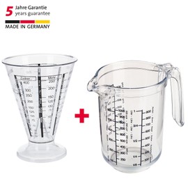 Westmark Gerda 306822E7 Set of 2: 1 Measuring Jug + 1 Measuring Cup with Fine Measuring Cone, Multilingual and with Various Units, Filling Volume: 0.5 + 1 Litre, Plastic, Transparent