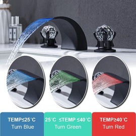 senlesen Matte Black 8-Inch Widespread LED Bathroom Sink Faucet 3 Hole 2 Handle Mixer Tap