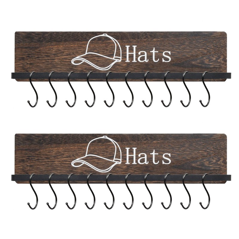 FANGSUN Hat Rack for Wall, Wooden Baseball Cap Organizer with