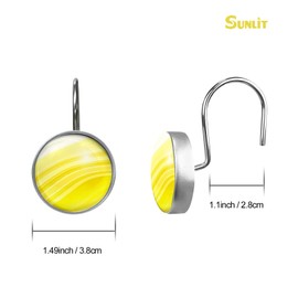 Sunlit Round Crystal Glass Decorative Shower Curtain Hooks, Rust Proof Oil Rubbed Metal Shower Curtain Rings-12 Pack, Gradient Yellow