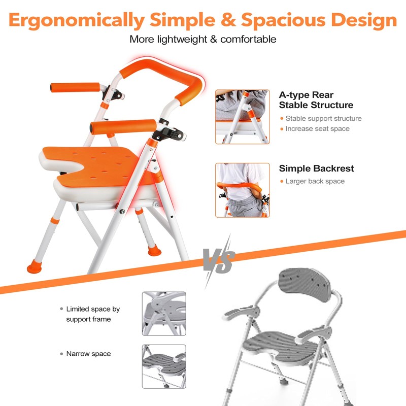 Boiarc Foldable Shower Chair, Folding Bath Shower Seat for Inside