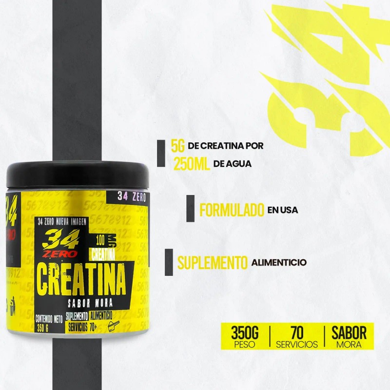 34 Zero Creatina Monohidratada 350g 70 Servicios Mora