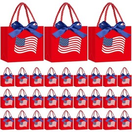 Moinchore 30 Pcs American Flag Gift Bags Bulk with Handles Patriotic Thank You Wrap 5.5 x 4.7 x 2.5 in 4th of July Goodie Bags Memorial Independence Day Party Favors Supplies for Candy Snacks