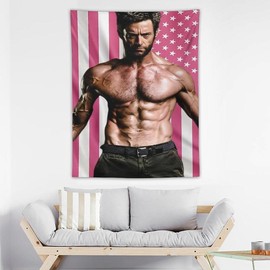 Hugh American Star Jackman Flag Tapestry Wall Tapestry Poster Suitable for University Dormitory Bedroom Living Room Party Decoration Merch - Color: black, Size: 30x40IN (76x102cm)