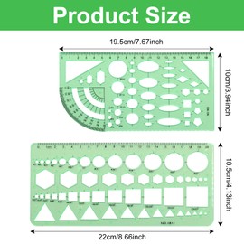 Unlorspy 2 PCS Circle Template Clear Green Plastic Scale Drafting Digital Drawing Set Geometric Drawings Stencils Rulers Suitable for School Office Supplies (Style2)