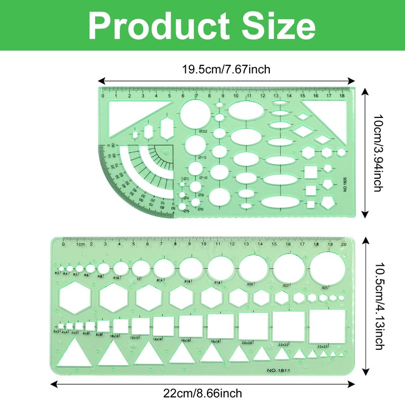 Unlorspy 2 PCS Circle Template Clear Green Plastic Scale Drafting