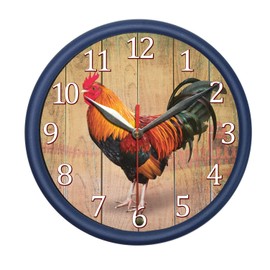 PondTech Rooster Graphic Printed 8" Wall Clock with Rooster Sound Decorate Your Bedroom,Living Room Kitchen or Unrsery with Stylish Wall Clock