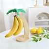 Wooden Banana Holder Stand with Hook & Palm Leaf Accent