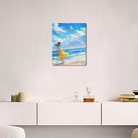 TISHIRON Paint by Numbers Adult Girls Makes Kites Rise on the Beach, Paint by Numbers on Canvas, Adult Paint by Numbers, DIY Digital Oil Painting Set, Paint by Numbers, 40 x 50 cm