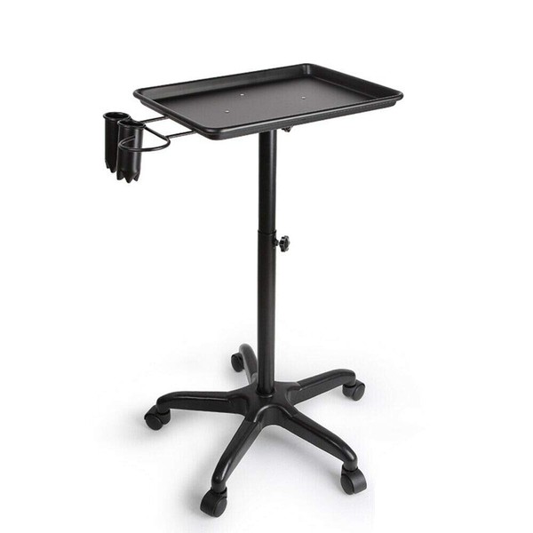 Aluminum Hair Sa-l-on Instrument Sa-l-on Tray Rolling Tray Station Hair-dre-ssing Salon Tray Car Adjustable Height Trolley (Black)