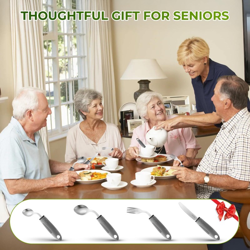 Adaptive Utensils, Adaptive Utensils 4pcs for Hand Tremors,Elderly, Arthritis,Parkinsons-Built Up