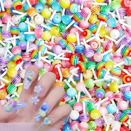 Lollipop Nail Art Decorations- 100PCS 3D Resin Candy Lollipop Nail Charms Rhinestones Ornaments for DIY Nail Accessories, Slime, Crafts(Random Color)