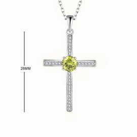 Aprila Women Necklace 925 Sterling Silver Cross Pendant Necklace with Cubic Zirconia August Birthstone Peridot Color Jewelry