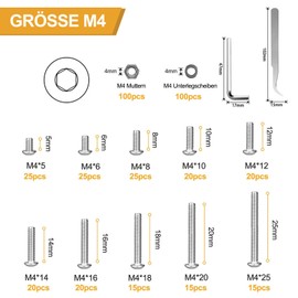 VIGRUE 400 Pieces M4 Screws Set, Stainless Steel 304 Screws and Nuts Washers Set, Round Button Head, Allen Head Hex Screws with Wrench Thread Screws