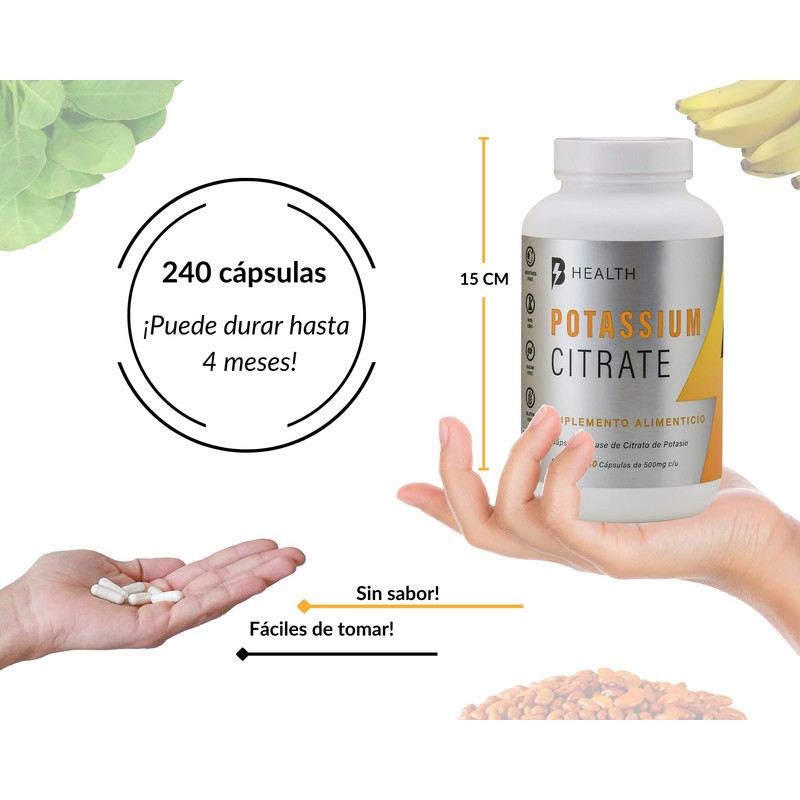 Citrato de potasio, 100% NATURAL, B Health Be Natural, Sin