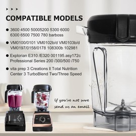 64oz Low-Profile Blender Pitcher, Replacement for 750 5200 5000 6300 7500 A3500 vm0102 vm0103 vm0197 E310 Classic/Explorian/Commercial series etc Container