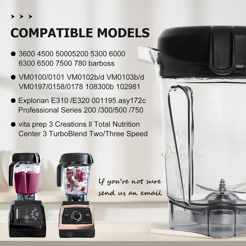 64oz Low-Profile Blender Pitcher, Replacement for 750 5200 5000 6300