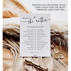 50 Would She Rather Bridal Shower Game Cards, Baby Shower Games, 50 Guests (Minimalist White)