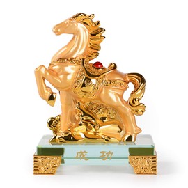 PopTop Brass Golden Resin Feng Shui Statue Chinese Zodiac Animal Horse Home Office Table Top Decor Figurine Gift Collection PTZY118