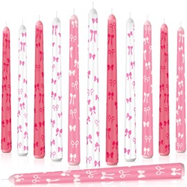 Conelist 12 Pcs Pink Bow Taper Candles 10 Inch Coquette Decoration Tall Candles Pillar Party Suppies for Birthday, Wedding, Anniversary Dinner(White, Red, Pink)