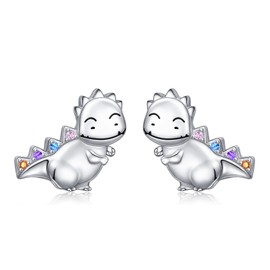 DAOSHANG 925 Sterling Silver 925 Sterling Silver Cute Colorful Cubic Zirconia Dinosaur Earrings Stud Earring For Women Decoration Hypoallergenic Animal Novelty Earring Jewelry Birthday Present