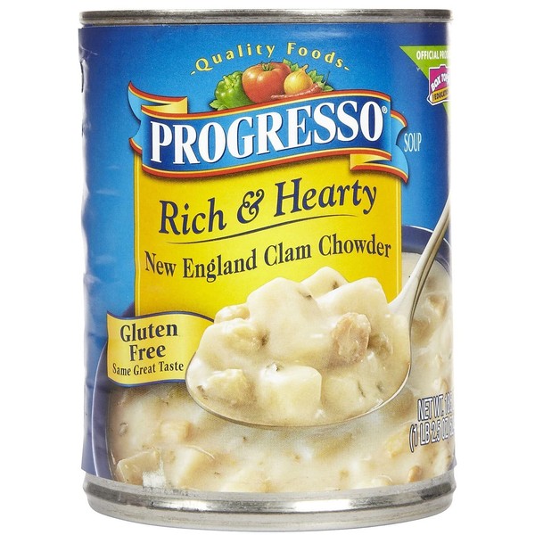 Progresso, Rich & Hearty Soup, Gluten Free, New England Clam Chowder, 18.5oz Can (Pack of 6)