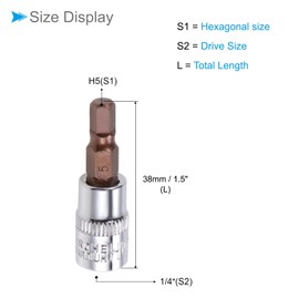 CoCud Hex Bit Socket, Metric H5 (5mm) Bit 1/4" Drive 1.5" Long, S2 Alloy Steel Heat Treated CR-V Socket - (Applications: for Fastener Application), 3-Pieces