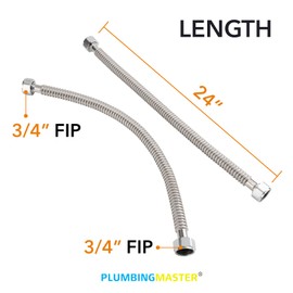 PLUMBINGMASTER Stainless Steel Corrugated Water Heater Connector, 24-Inch, 3/4" FIP* 3/4" FIP hot and cold Corrugated Water flexible hose, Leak-Proof, 10-Year Warranty, 2-pack