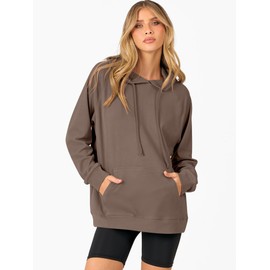 ANRABESS Women Hoodies Long Sleeve Loose Fit Fleece Hooded Sweatshirts Drawstring Pullover Top With Pockets 2025 Fall Outfits Light Brown Large