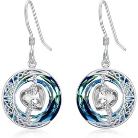 TOUPOP Dangle Earrings for Women 925 Sterling Silver Moon and Star Earrings April Birthstone Earring Blue Crystal Jewellery Gifts for Women Her Wife Girlfriend Mom Mothers Day Birthday Gifts