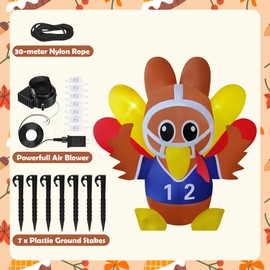 Hacricos 6ft Tall 7ft Wide Thanksgiving Inflatable Turkey Decorations Football Player Turkey Blow up Yard Decor with Led Lights fro Yard/Outdoor/Garden/Lawn