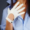 DooWay Women Real Leather Driving Gloves White Open Back Touchscreen