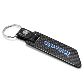 iPick Image for - Ford F-150 Raptor in Blue 100% Real Carbon Fiber Blade Style with Black Leather Strap Key Chain